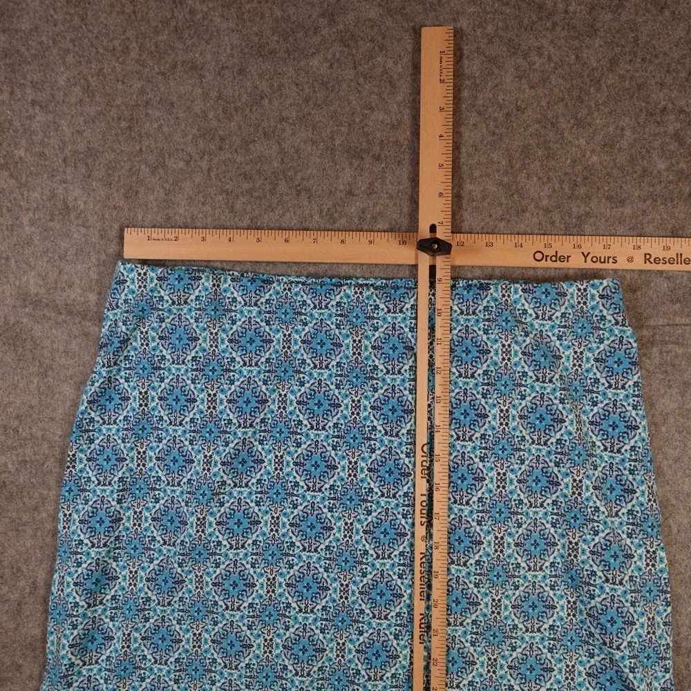 J. Jill Skirt Womens‎ Large Petite Midi Tile Print Blue Pull On Stretch